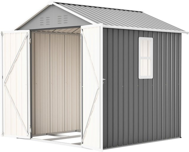 GIHAUVIA Outdoor-Gartenschuppen aus verzinktem Stahl in Silber, robustes Gartenhaus mit Metallbodengestell und abschließbaren Türen, B/T/H: 185 x 182 x 191 cm - Bild 1