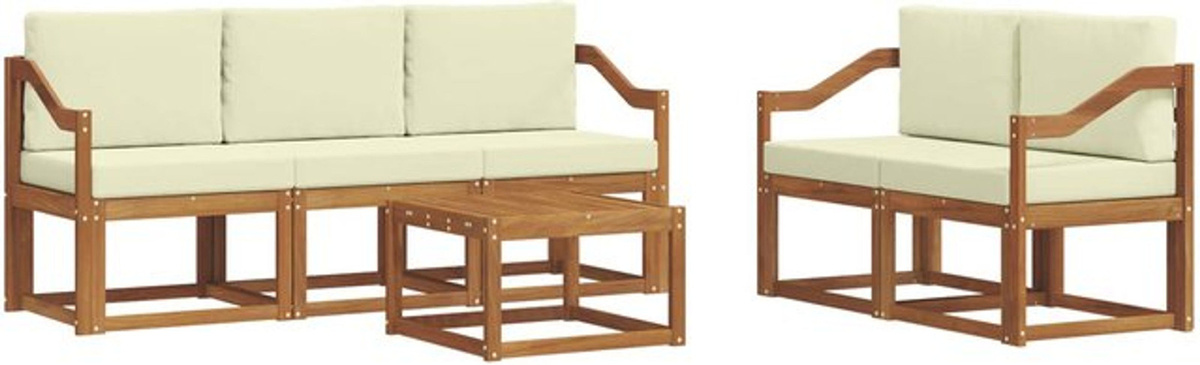 Modernes 6-teiliges Outdoor-Sofagarnitur Loungemöbel Set von vidaXL aus Akazie mit Kissen in Natur und Beige - Bild 1