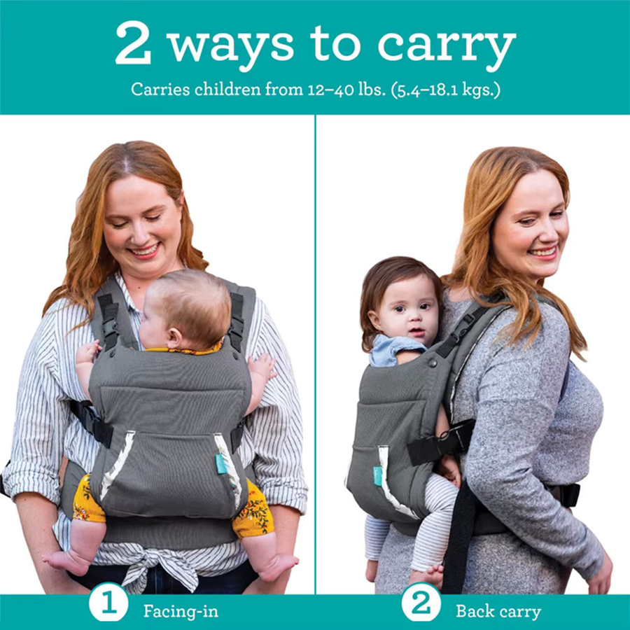 Ergonomische Motten Babytrage mit Kapuze und verdickten Schultergurten für Neugeborene bis 24 Monate in Grau - Bild 3