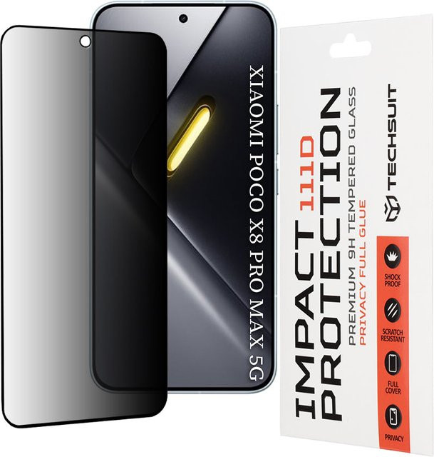 Techsuit Privacy Schutzfolie aus gehärtetem Glas für Xiaomi Poco X8 Pro Max, transparent - Bild 1