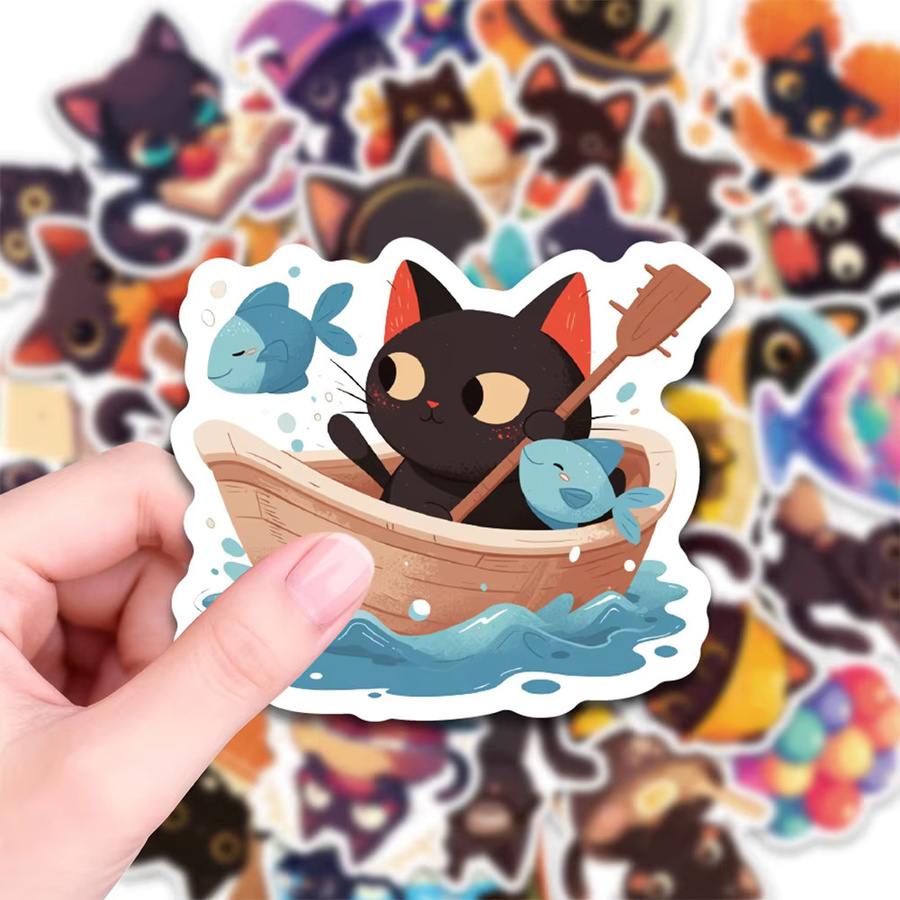 Rspctou Kawaii Tier Schwarze Katze Aufkleber, 10/30/50 Stück - Bild 3
