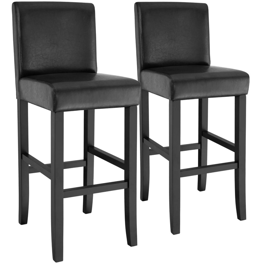tectake Barhocker 2er Set gepolstert mit Rückenlehne aus Kunstleder und Massivholz in Schwarz, B/T/H: 41 x 40 x 107 cm, Sitzhöhe: 76 cm - Bild 3