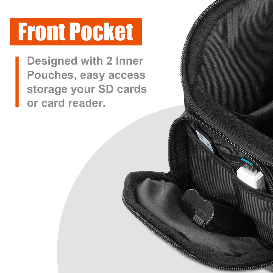 Fosoto Wasserdichter Kamerarucksack in Schwarz mit doppeltem Reißverschluss als digitale Schultertasche für Canon PowerShot, Panasonic und Nikon - Bild 3