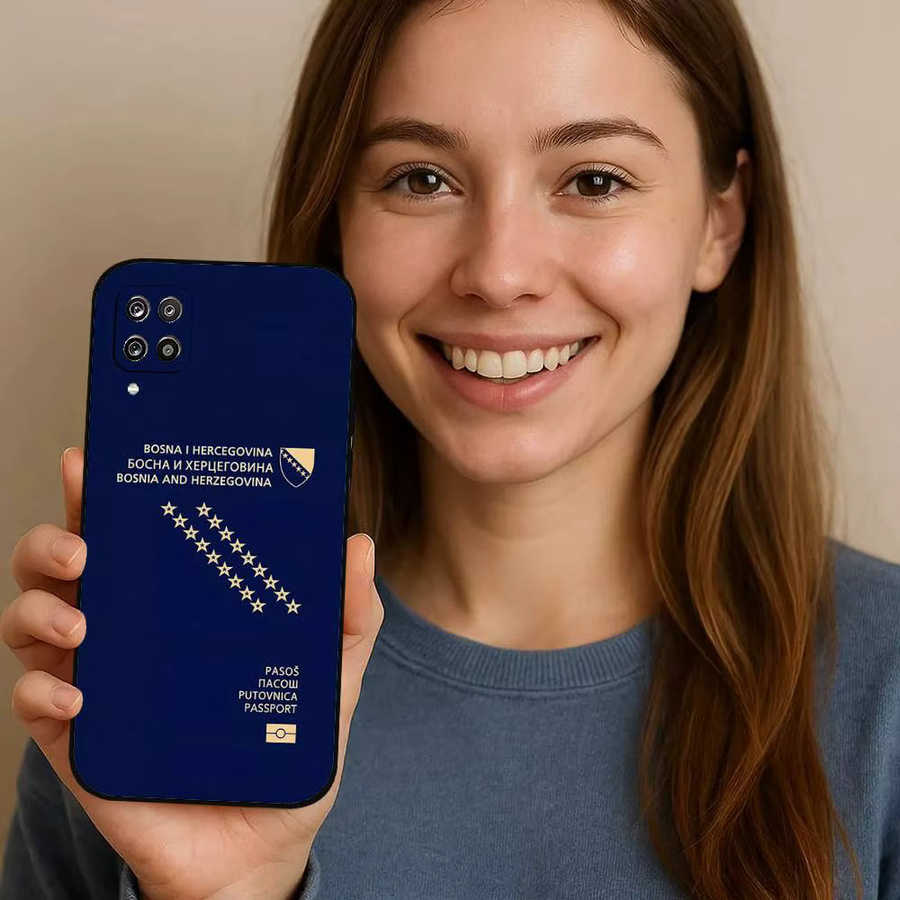 Samsung Handyhülle Soft Cover mit Bosnien und Herzegowina Reisepass Design in Blau für Galaxy S21 S22 S23 S24 S25 S26 Ultra FE Plus 5G und A52S - Bild 5