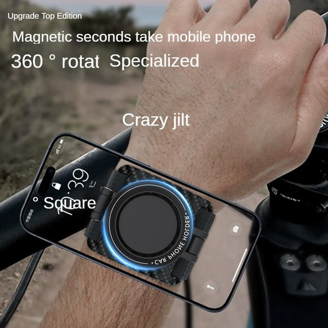 Magnetischer 360 Grad drehbarer Telefonhalter mit Handschlaufe und faltbarem Design in Schwarz für Auto und Fahrrad - Bild 1