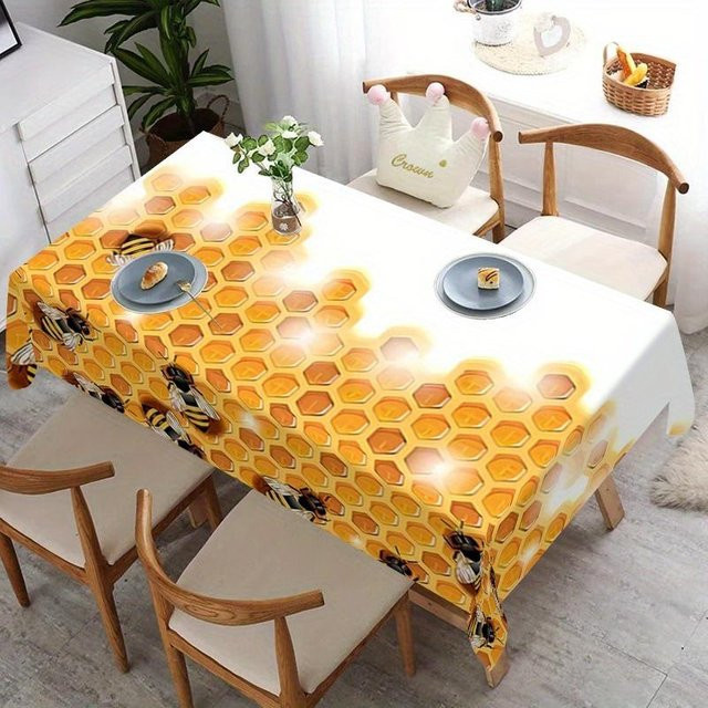 JMG Household Supplies Tischdecke mit Bienenstock-Muster in Gold-Orange, Rechteckig, B/B: 100 x 145 cm - Bild 1