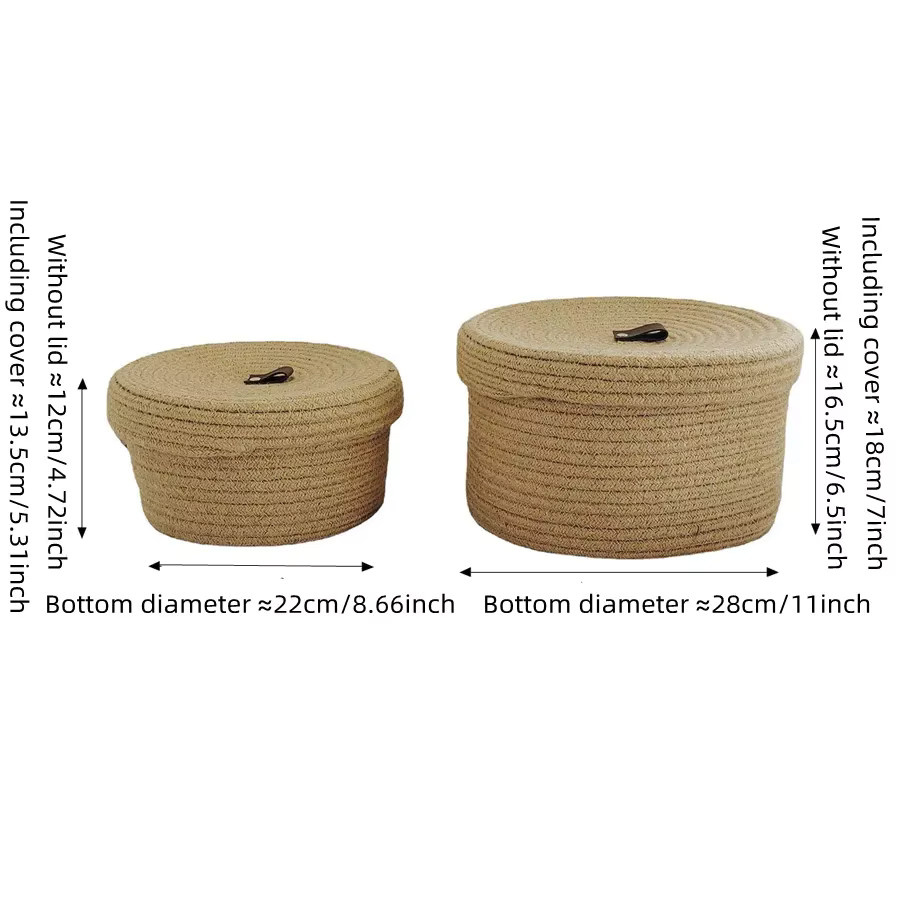 Vintage Desktop-Aufbewahrungskorb aus Rattan und Bambus mit Deckel, beige, Durchmesser: 22,0 cm - Bild 3