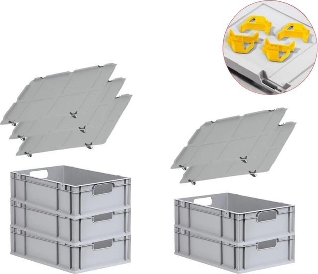 PROREGAL Spar Set mit 5x Eurobox Nextgen Economy in Gelb inklusive Auflagedeckeln und 4x Schiebeschnappverschlüssen, H x B x T: 17 x 40 x 60 cm, 34 Liter pro Box - Bild 1