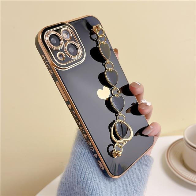 Vergoldetes Liebesherz Armband Handyhülle mit Kette für iPhone Modelle in Gold und Schwarz, Case For Phone YULIN-003 - Bild 1