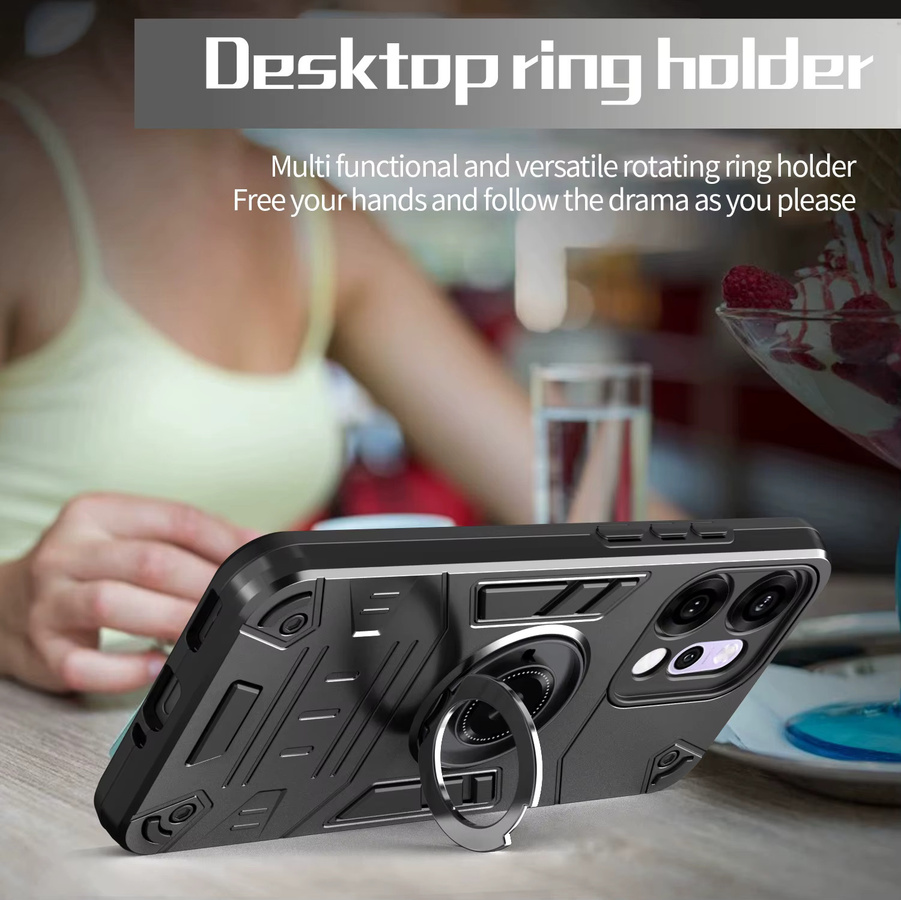 Stoßfeste Schutzhülle mit Ring-Ständer für OPPO Reno 14 Pro, 14F 5G und 14 in Schwarz - Bild 3