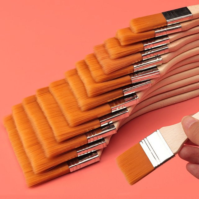 12er Set Nylon-Pinsel mit glattem Holzgriff für Aquarell, Acryl und Ölmalerei - Bild 1