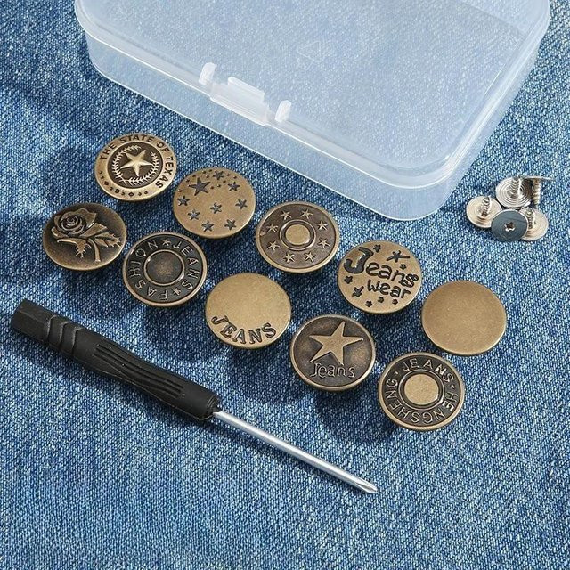LIUXING Reparaturset für abnehmbare Jeansknöpfe aus Messing in Bronze mit Schraubendreher zur verstellbaren Taillenregulierung ohne Nähen - Bild 1