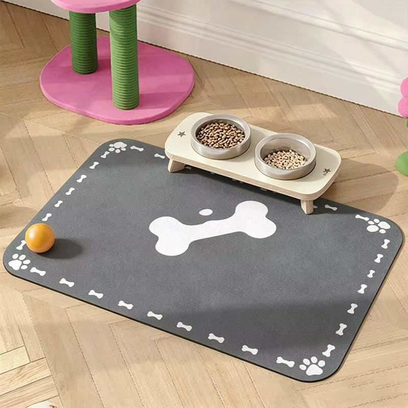 YEGBONG Diatomeenerde Tierfuttermatte für Katzen und Hunde, grau, schnell absorbierend und rutschfest - Bild 1
