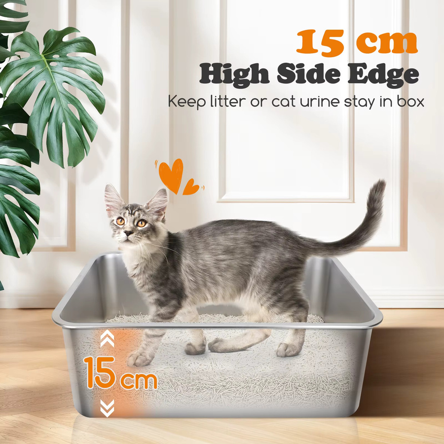 Nobleza Edelstahl-Katzentoilette in Silber mit hohem Rand, geruchshemmend und rutschfest - Bild 4