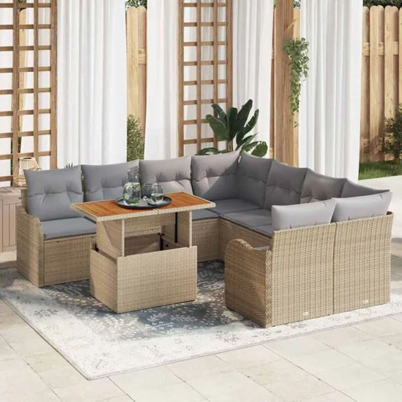 Vidaxl Garten-Sofa-Set aus 7 Polyrattan-Teilen in Beige und Grau, modernes modulares Loungemöbel-Set, B/T/H: 100 x 55 x 73 cm - Bild 1