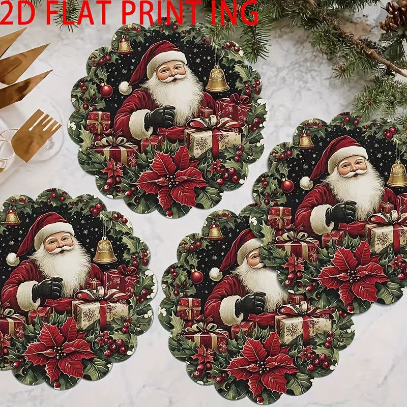 VIKAMA Weihnachtsmann Tischsets mit gewellten Kanten für Weihnachtsfeier und Tischdekoration - Bild 4