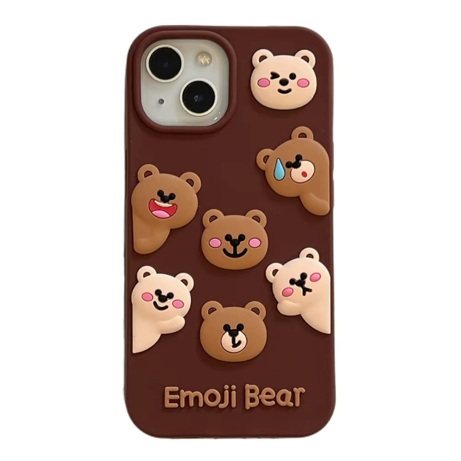 Niedliche 3D-Bär Handyhülle aus weichem Silikon für iPhone 12 bis iPhone 17 Pro Max, stoßfest, Farbe: Braun - Bild 6