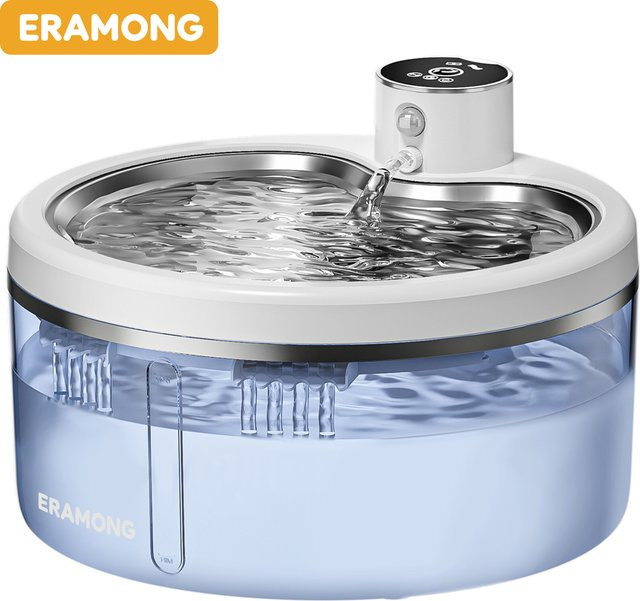 ERAMONG Automatischer Katzenwasserbrunnen Kabelloser Haustier-Trinkspender mit Filter und intelligentem Sensor, 2,5 l - Bild 1