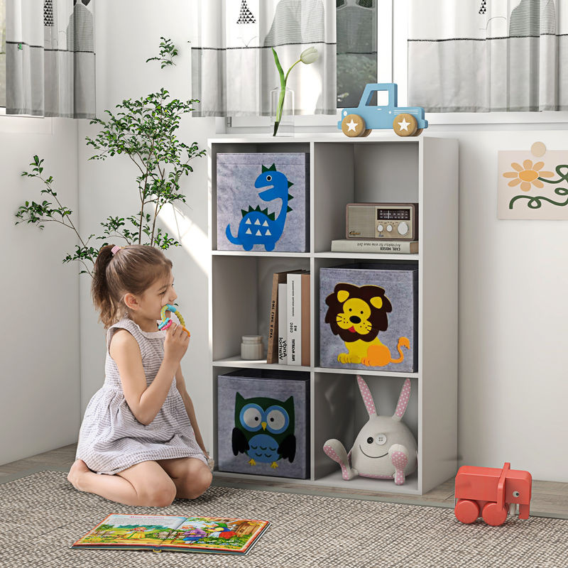 ZONEKIZ Kinderregal mit 3 Aufbewahrungsboxen als Bücherregal und Spielzeugregal für das Kinderzimmer, Weiß-Grau, B/T/H: 61,8 x 29,9 x 91,5 cm - Bild 2