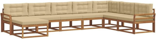 vidaXL Outdoor-Sofagarnitur aus Akazienholz in L-Form, 8-teiliges Set mit Kissen in Natur und Beige - Bild 1