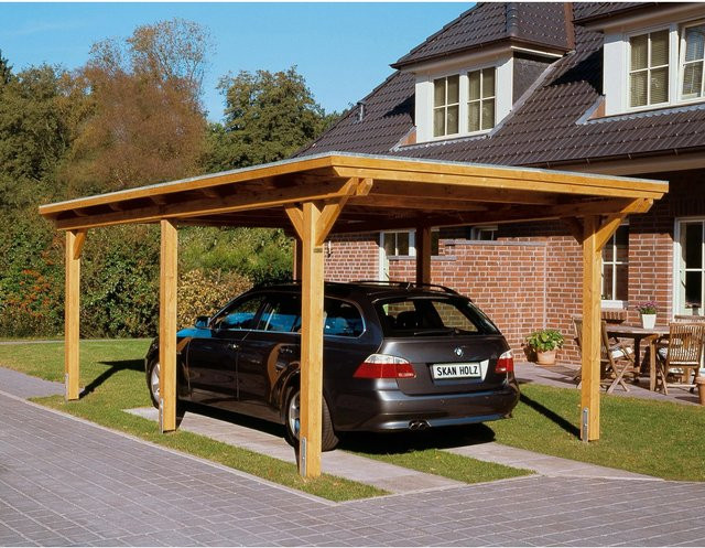 Skan Holz Carport Emsland Flachdach aus Fichte in Beige mit Aluminium-Dachplatten B/T: 354 x 604 cm, Höhe: 238 cm - Bild 1