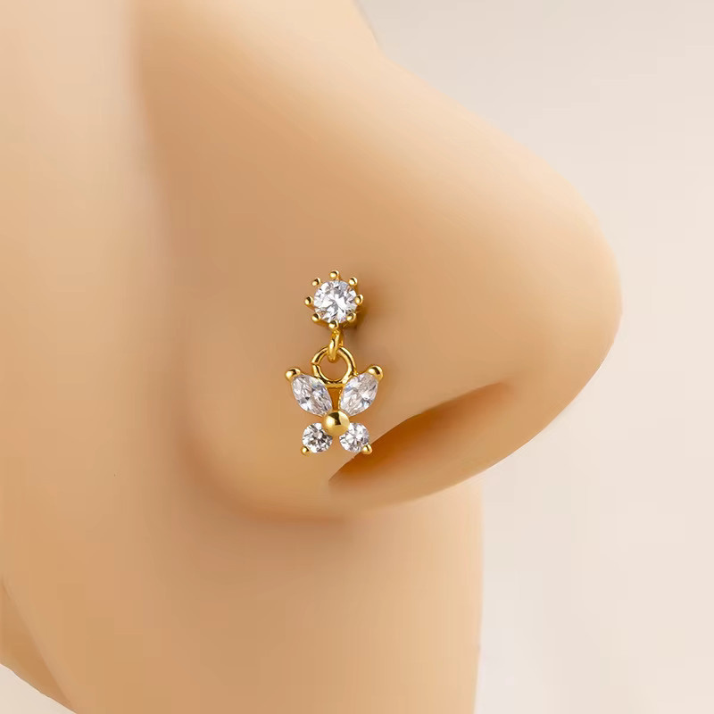 mling Nasenring, Schmetterling, Edelstahl, Zirkonia, Gold, Unisex - Bild 1