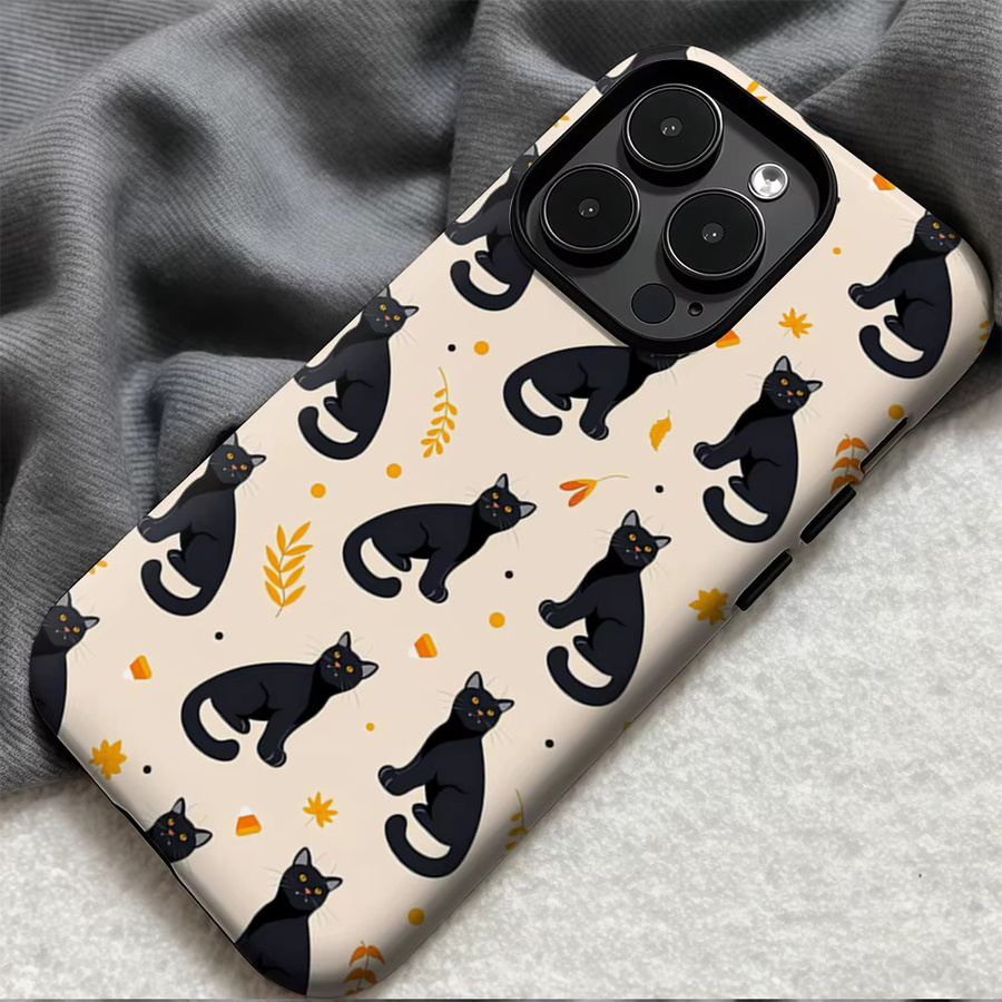Potdemiel Handyhülle mit herbstlicher schwarzer Katze für iPhone 17 16 15 14 13 12 Pro Max Plus Tough Case in Schwarz und Multicolour - Bild 5