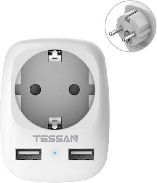 TESSAN 3-fach Steckdosenleiste mit 2 USB-Ports in Grau - Bild 1