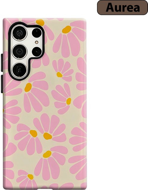 Stoßfeste Doppelschicht Handyhülle mit Gänseblümchen-Design für Samsung Galaxy S25 Ultra, S24 und S23 Ultra Plus in Pastellrosa - Bild 1