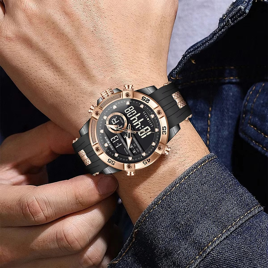 FOXOBOX Armbanduhr, Analog-Digital, Quarz, Chronograph, Edelstahl, Kautschuk, Herren, Schwarz - Bild 6