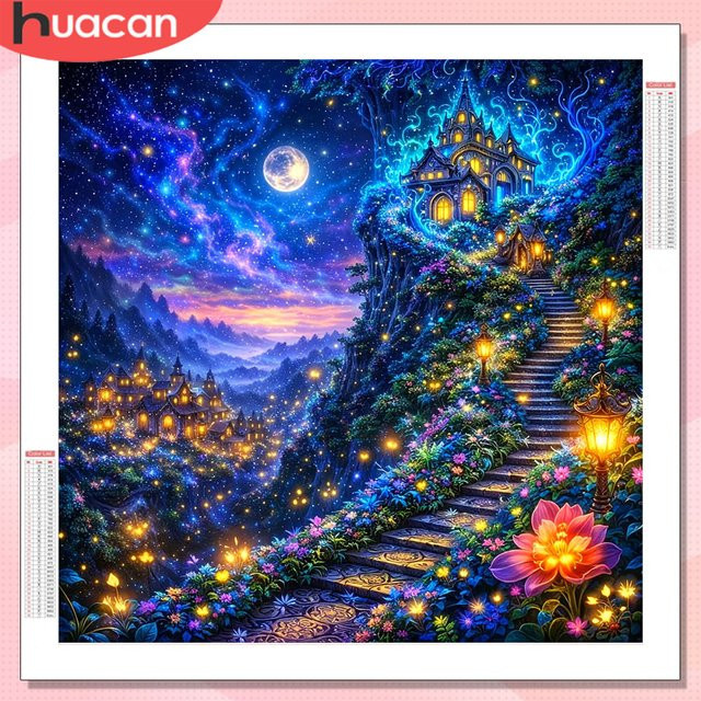 HUACAN Diamantmalerei Sternenhimmel-Landschaft Komplettset mit bunten Perlen in Multicolour - Bild 1