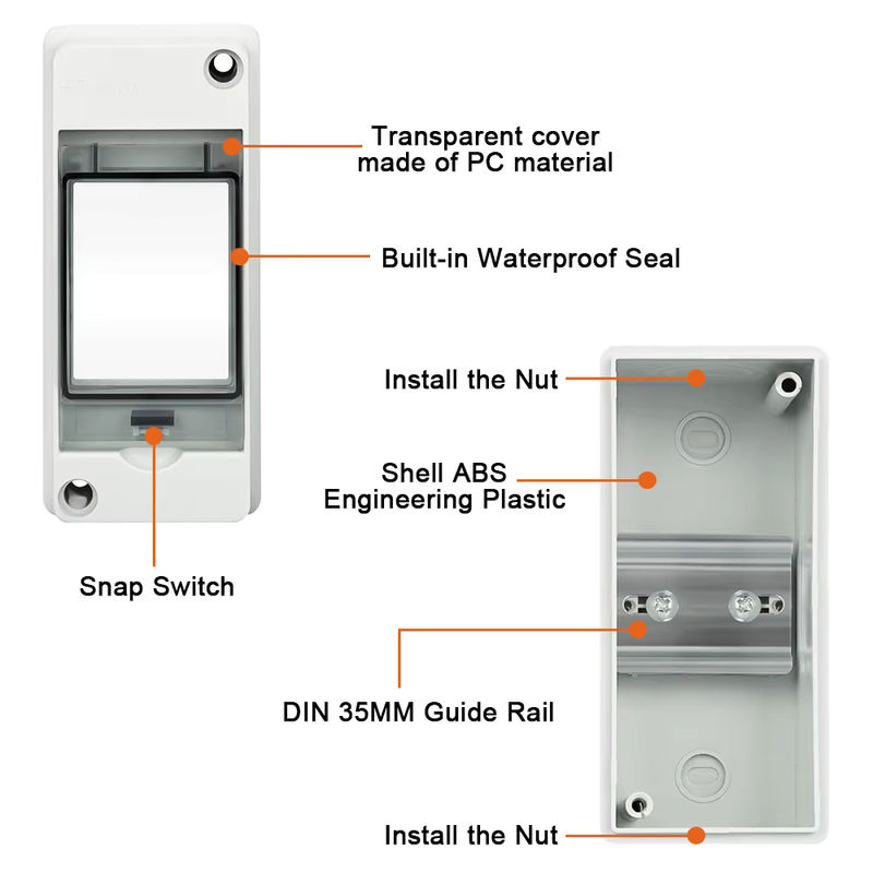 EARU HT-2 Wasserdichter Verteilerkasten IP65 mit 2-Wege-Installation aus weißem PC-ABS-Kunststoff für Outdoor-Elektro-MCB und Solar-Anschlüsse - Bild 4