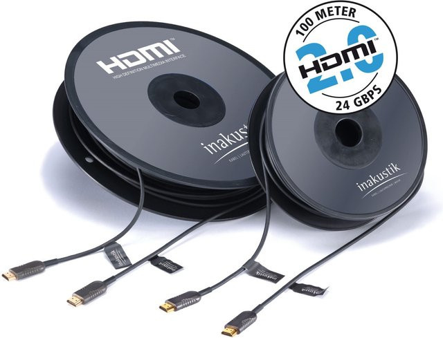 In-Akustik Profi HDMI 2.0 LWL Kabel in Schwarz, Länge: 15 m - Bild 1