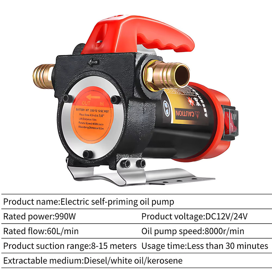 xmshxltd Kraftstoff-Förderpumpe für Diesel und Öl, 12V/24V, 60L/min, Selbstansaugend mit Automatischer Abschaltung, Farbe: Rot - Bild 3