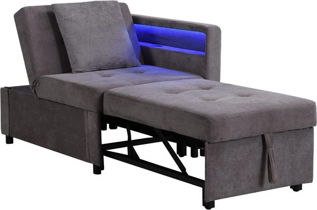 Merax 3in1 Schlafsofa in Grau mit LED-Beleuchtung und USB-Typ-C Ladestation aus Leinenstoff, B/T/H: 177,0 x 65,0 x 65,0 cm - Bild 1
