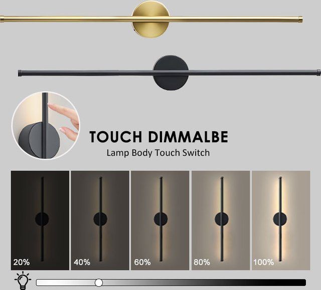 HAULVANG Nordic LED Wandleuchte mit integriertem LED-Licht und Touch-Schalter, dimmbar, Gold / Schwarz - Bild 1