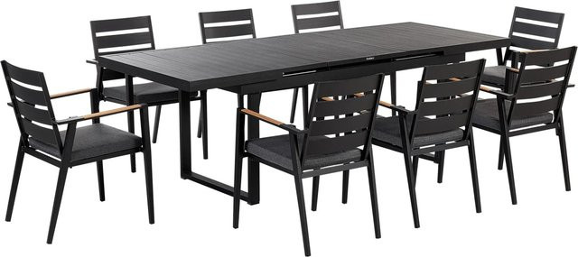 Beliani Gartentisch Set VALCANETTO/TAVIANO in Schwarz und Grau mit hellem Holzfarbton, B/T/H: 240 x 90 x 86 cm - Bild 1
