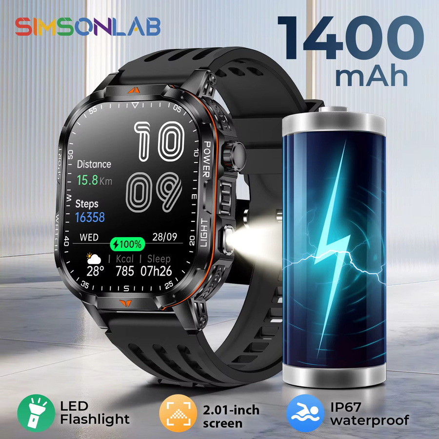 SIMSONLAB Smartwatch, 2,01 Zoll AMOLED, Schwarz, Herren - Bild 5