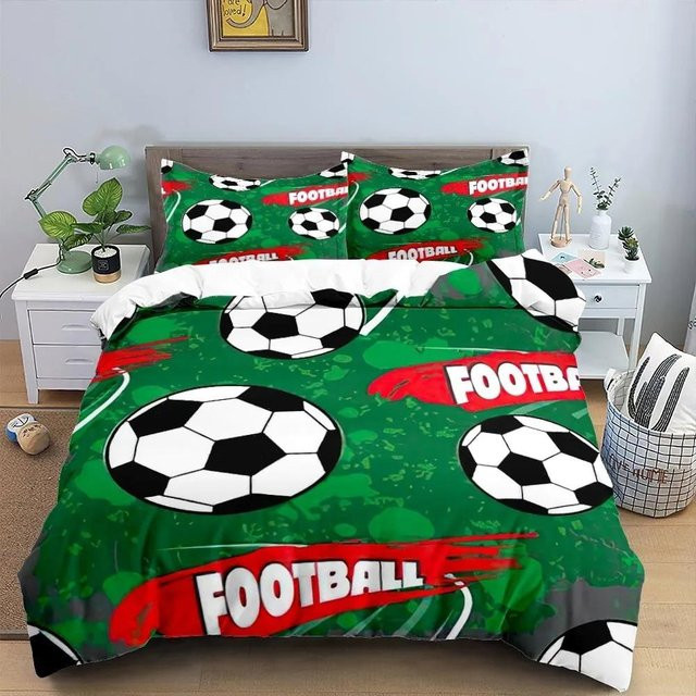 Fußball 3D Bettwäscheset von JMG Household Supplies in Grün mit Bettbezug und Kissenbezügen, B/H: 180 x 210 cm - Bild 1