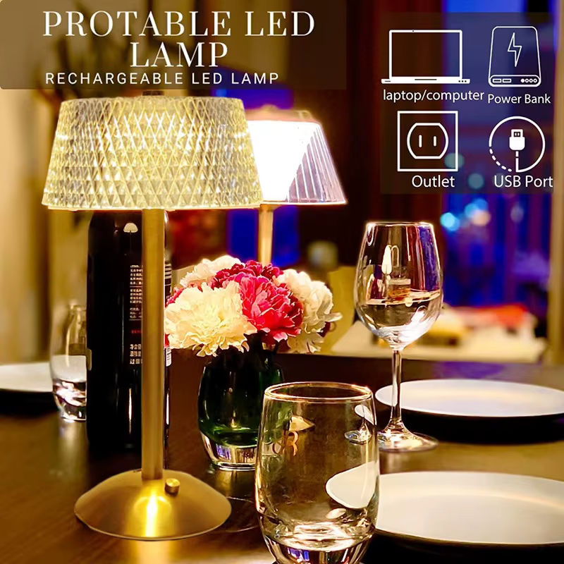 Claeted Kristall Tischlampe Diamant Retro mit LED und USB-Anschluss, transparent/gold, Touch-Funktion für Schlafzimmer, Hotel und Büro - Bild 2