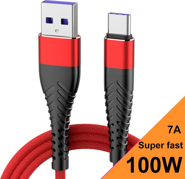 7A 100W USB zu Typ C Schnellladekabel in Blau für Xiaomi, Huawei, Samsung, OnePlus und iPhone - Bild 1