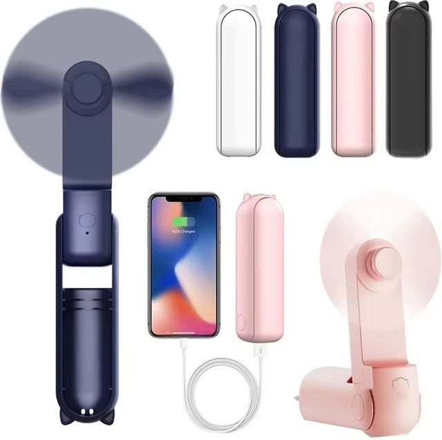 XIAOTREE Tragbarer Mini-Handventilator mit USB-Akku und Powerbank Funktion, faltbar, Schwarz oder Weiß - Bild 1