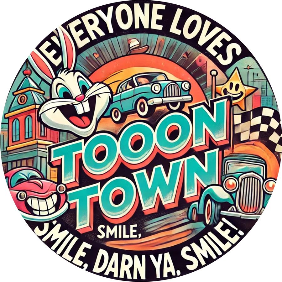 Vintage Toontown Wandkunstschild aus Aluminium von Potdemiel, rundes Metalldekor mit Retro-Autos und karierten Flaggen, Mehrfarbig, Durchmesser: 20,32 cm - Bild 3