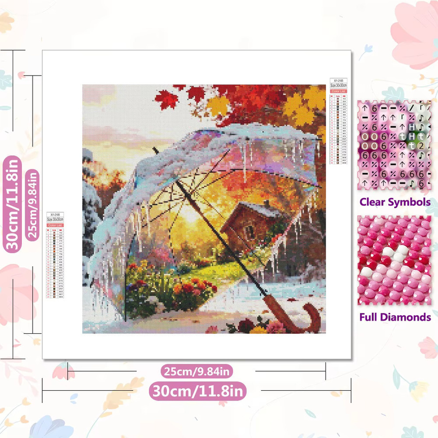 EverShine DIY Diamant Mosaik Regenschirm mit Ahornblatt Herbst Landschaft 5D Diamant Malerei mit runden Steinen in Multicolour - Bild 2