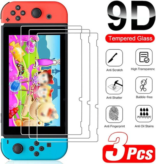 Displayschutzfolie aus 9H gehärtetem Glas für Nintendo Switch OLED und Switch Lite, transparent - Bild 1
