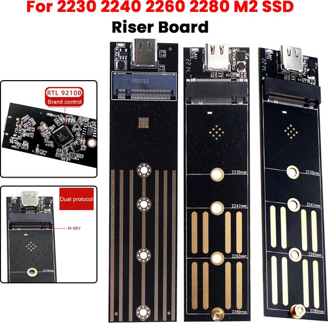 ALLOYSEED M.2 zu USB 3.1 Typ C Riser Board Konverter Adapter für SATA und NVMe SSD, Schwarz - Bild 1