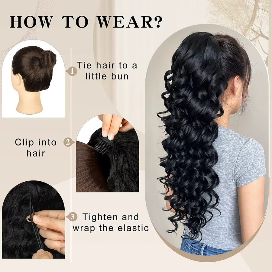 Felek Pferdeschwanz-Extensions, 24 Zoll, synthetisch, schwarz, lockig, Damen - Bild 3