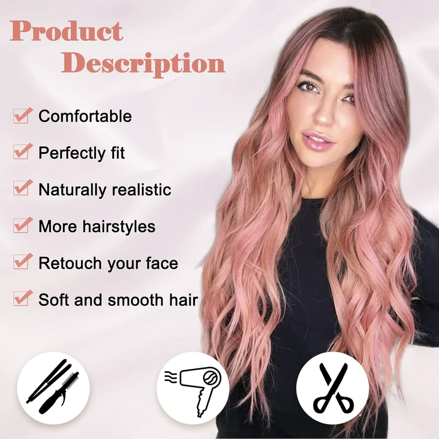 G&T Wig Kunsthaar-Perücke, 28 Zoll, Ombre-Blond, Rosa, lockig, Damen - Bild 4