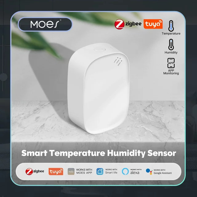 MOES Tuya Zigbee Smart Temperatur und Feuchtigkeit Sensor Weiß mit App-Steuerung und Alexa sowie Google Home Kompatibilität - Bild 1