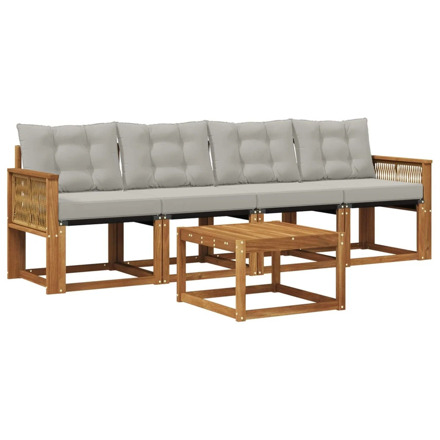 vidaXL Outdoor-Sofagarnitur aus Akazienholz mit Textilene und Kissen in Grau und Natur - Bild 2